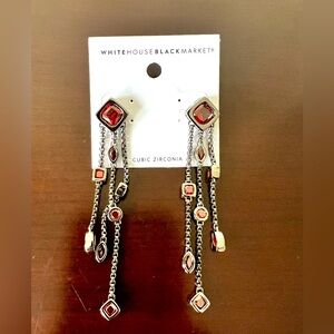 White House Black Market Red and Silver Cubic Zirconia Earrings